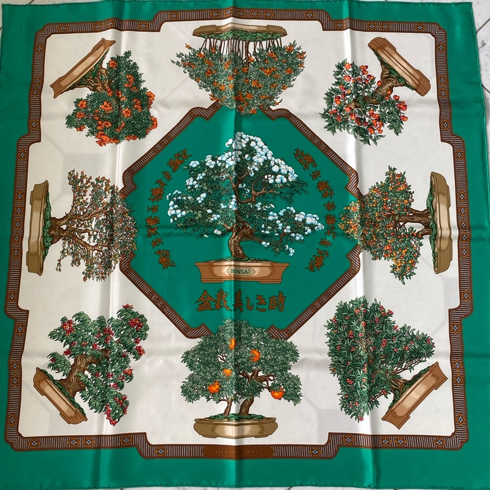 LES BEAUX JOURS DE BONSAI HERMES SCARF BY BASCHET 90 CM SILK